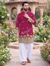 Sangeet Prince Rayon Crush Embroidery Short Mens Kurta